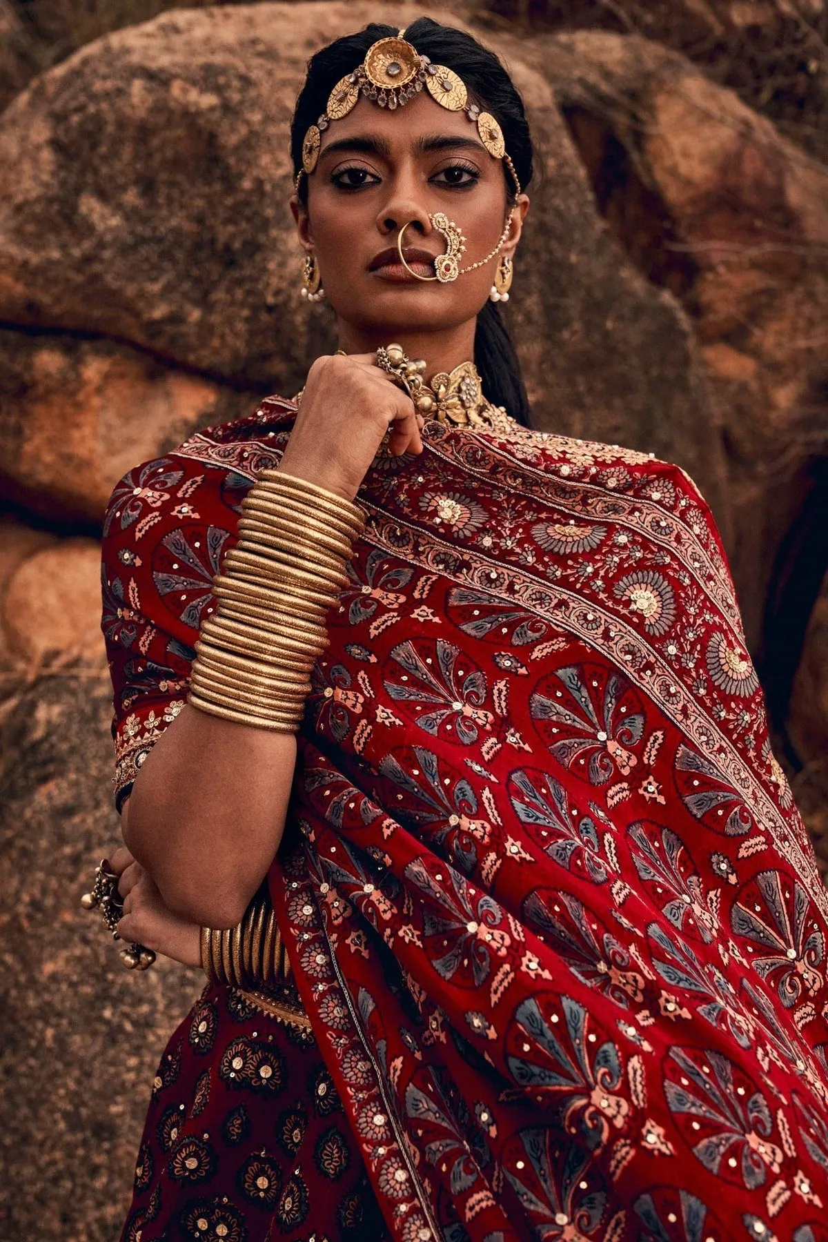 LAUKYA AJARAKH LEHENGA SET- RED