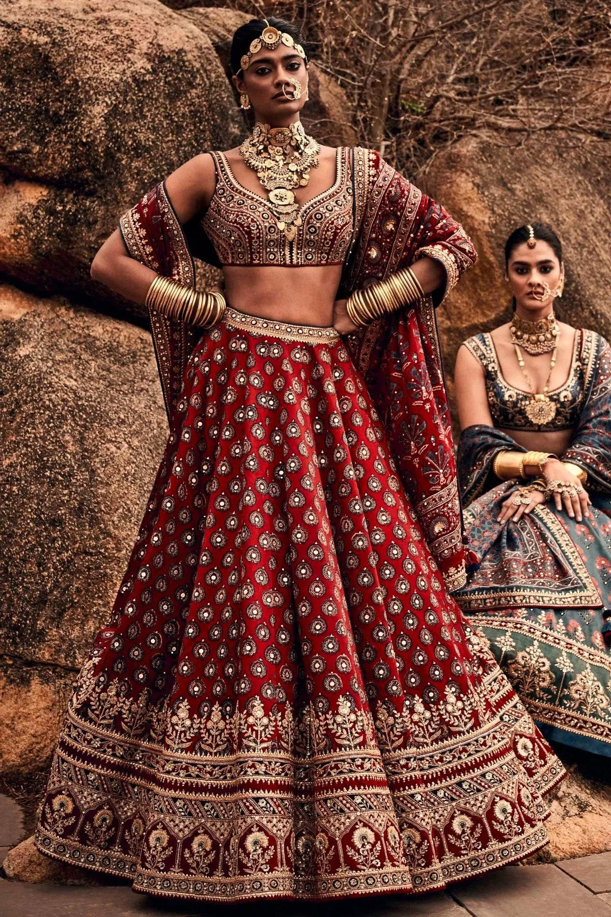 LAUKYA AJARAKH LEHENGA SET- RED