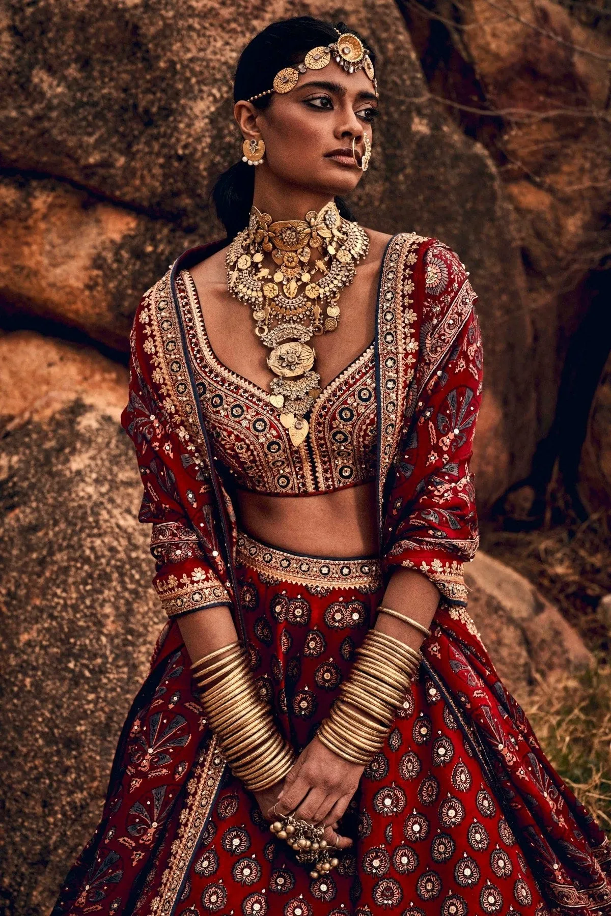 LAUKYA AJARAKH LEHENGA SET- RED