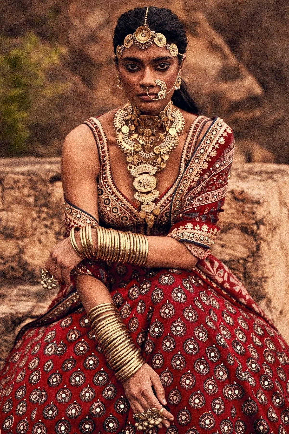 LAUKYA AJARAKH LEHENGA SET- RED