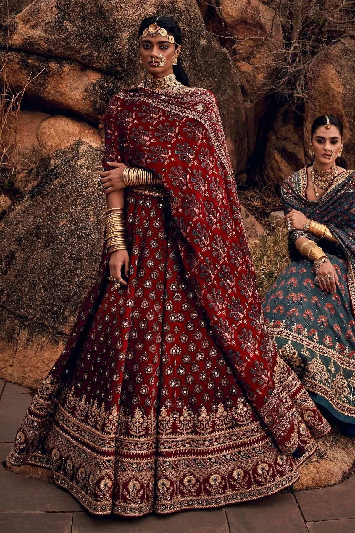 LAUKYA AJARAKH LEHENGA SET- RED