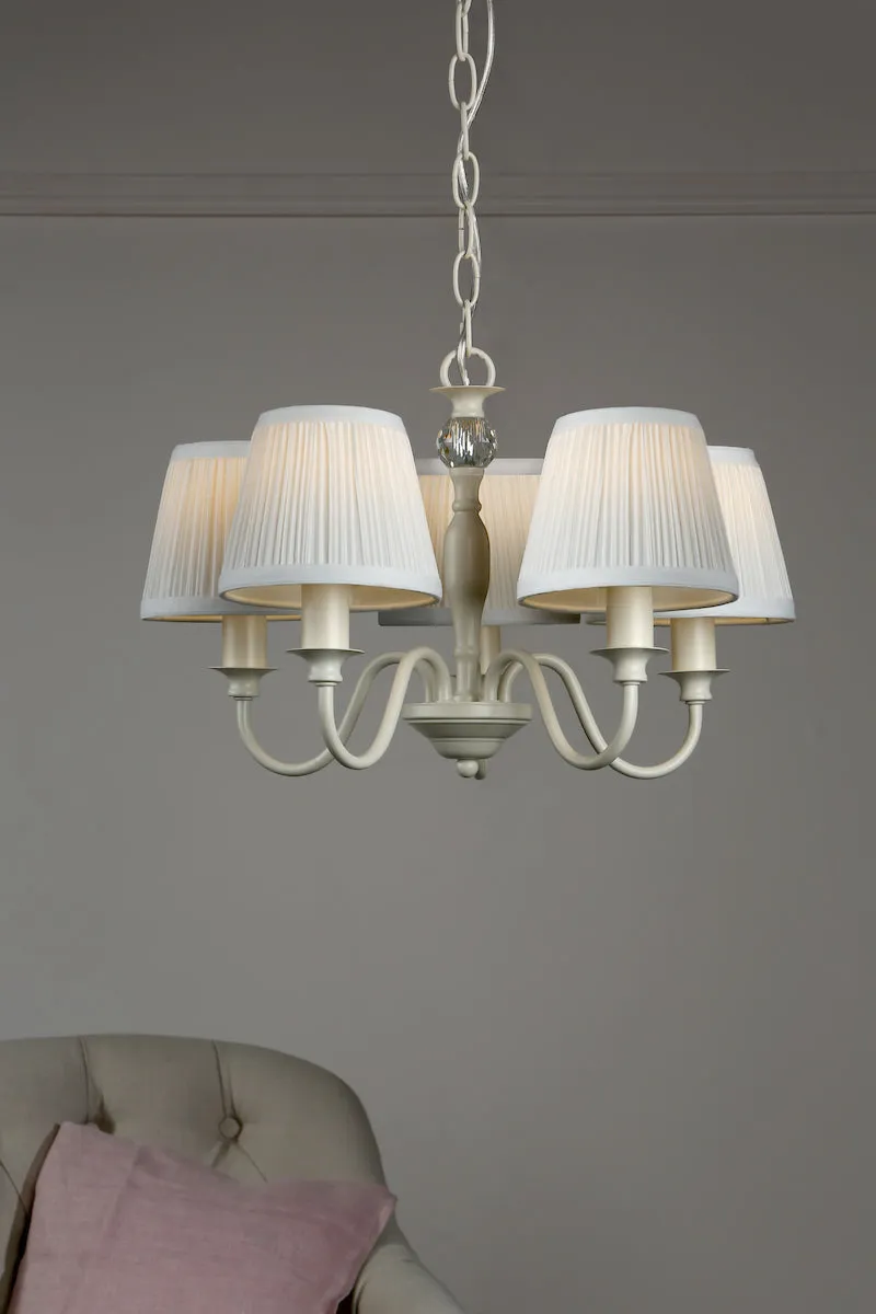 Laura Ashley Ellis Satin-Painted Spindle LA3726687-Q 5 Light Ceiling Light  Chandelier with Ivory Shades