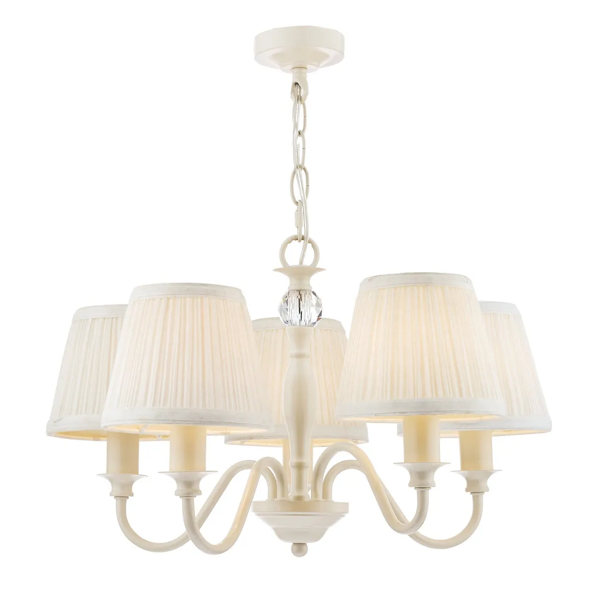 Laura Ashley Ellis Satin-Painted Spindle LA3726687-Q 5 Light Ceiling Light  Chandelier with Ivory Shades
