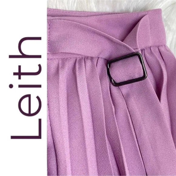 LEITH Barbiecore Power Pink Pleated Faux Wrap Midi Skirt, Size Small