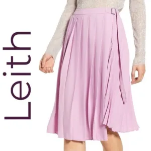 LEITH Barbiecore Power Pink Pleated Faux Wrap Midi Skirt, Size Small