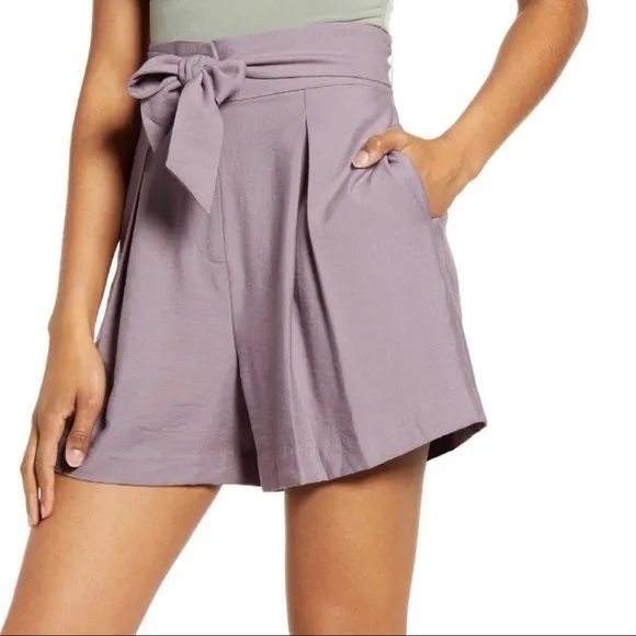 Leith Tie Belt High Waist Shorts Purple Size Extra Large NWT
