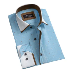 Light Blue Mens Slim Fit Designer Dress Shirt - tailored Cotton Shirts for Work and Casual Wear