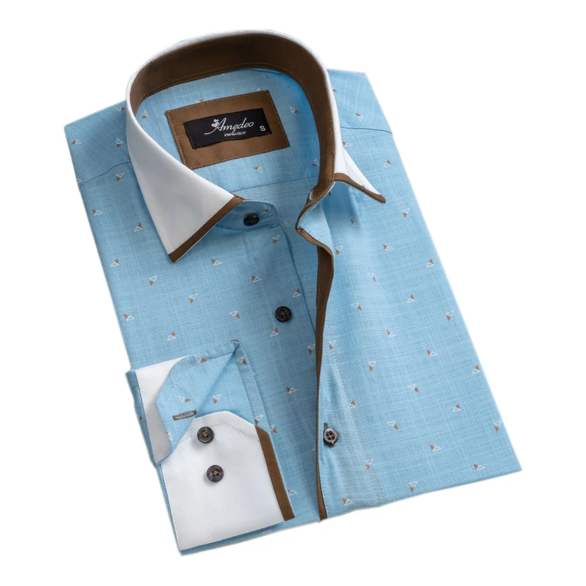 Light Blue Mens Slim Fit Designer Dress Shirt - tailored Cotton Shirts for Work and Casual Wear