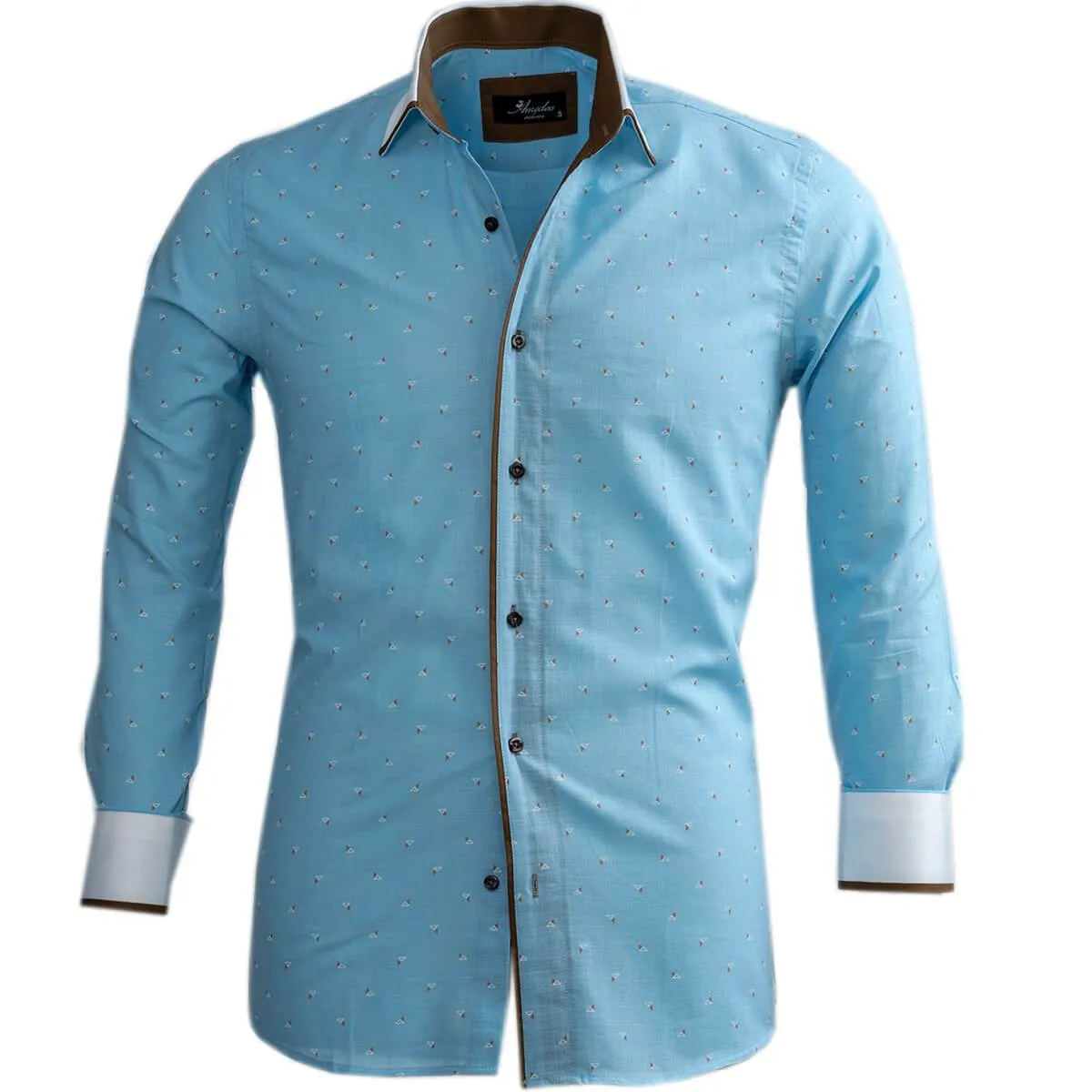 Light Blue Mens Slim Fit Designer Dress Shirt - tailored Cotton Shirts for Work and Casual Wear