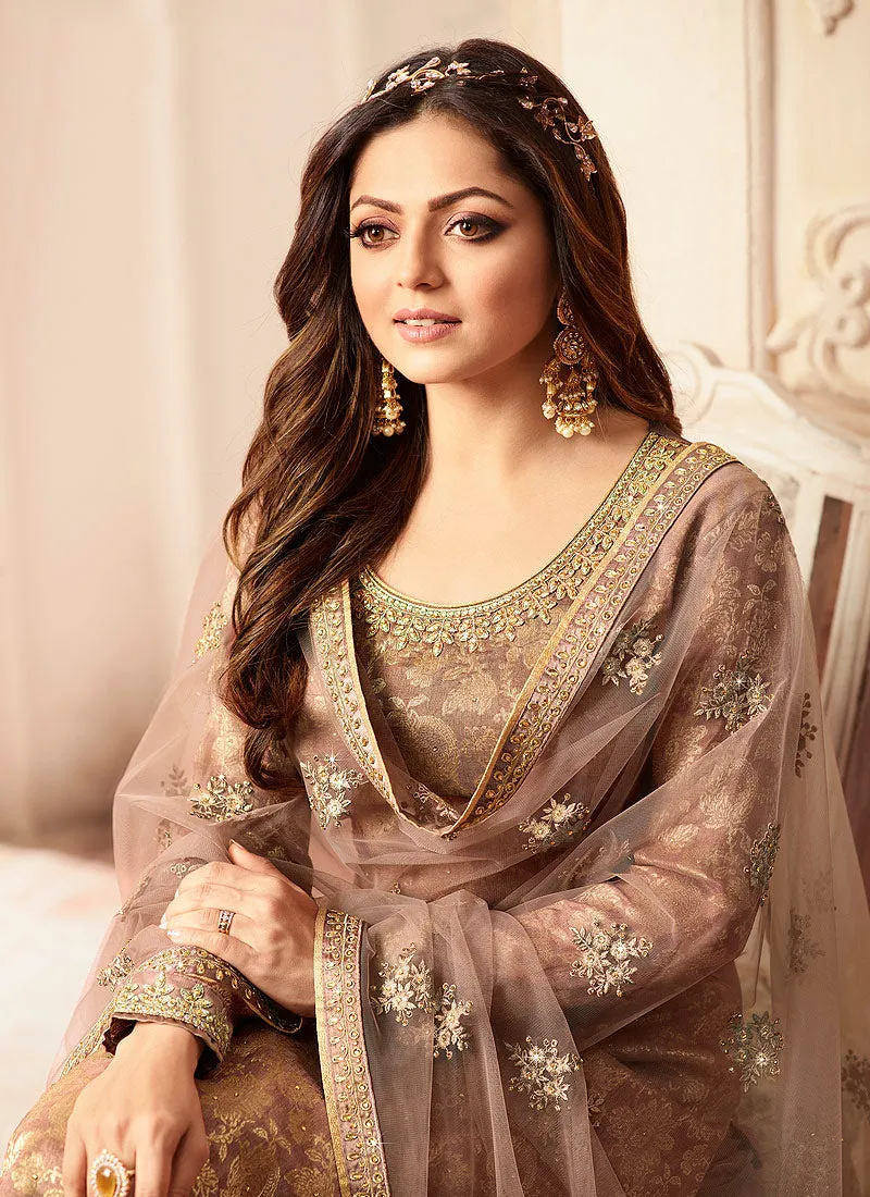 Light Brown Tradition Embroidered Wedding Sharara