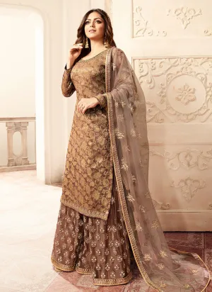 Light Brown Tradition Embroidered Wedding Sharara