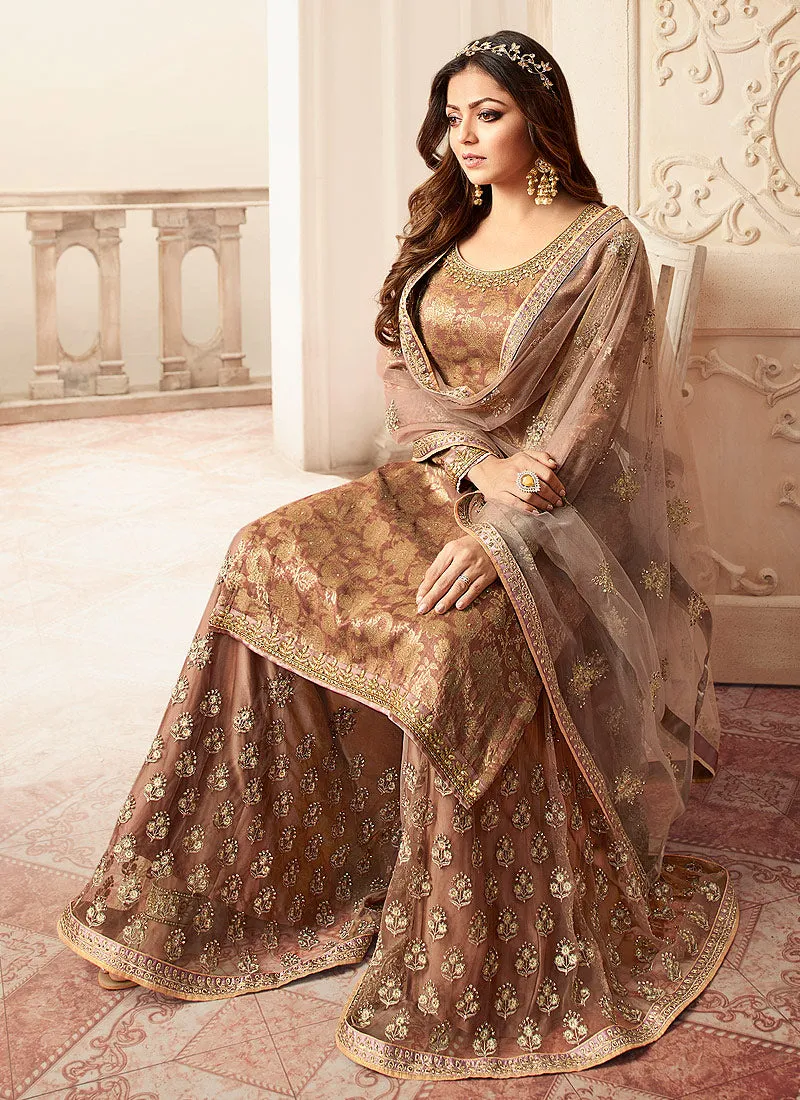 Light Brown Tradition Embroidered Wedding Sharara
