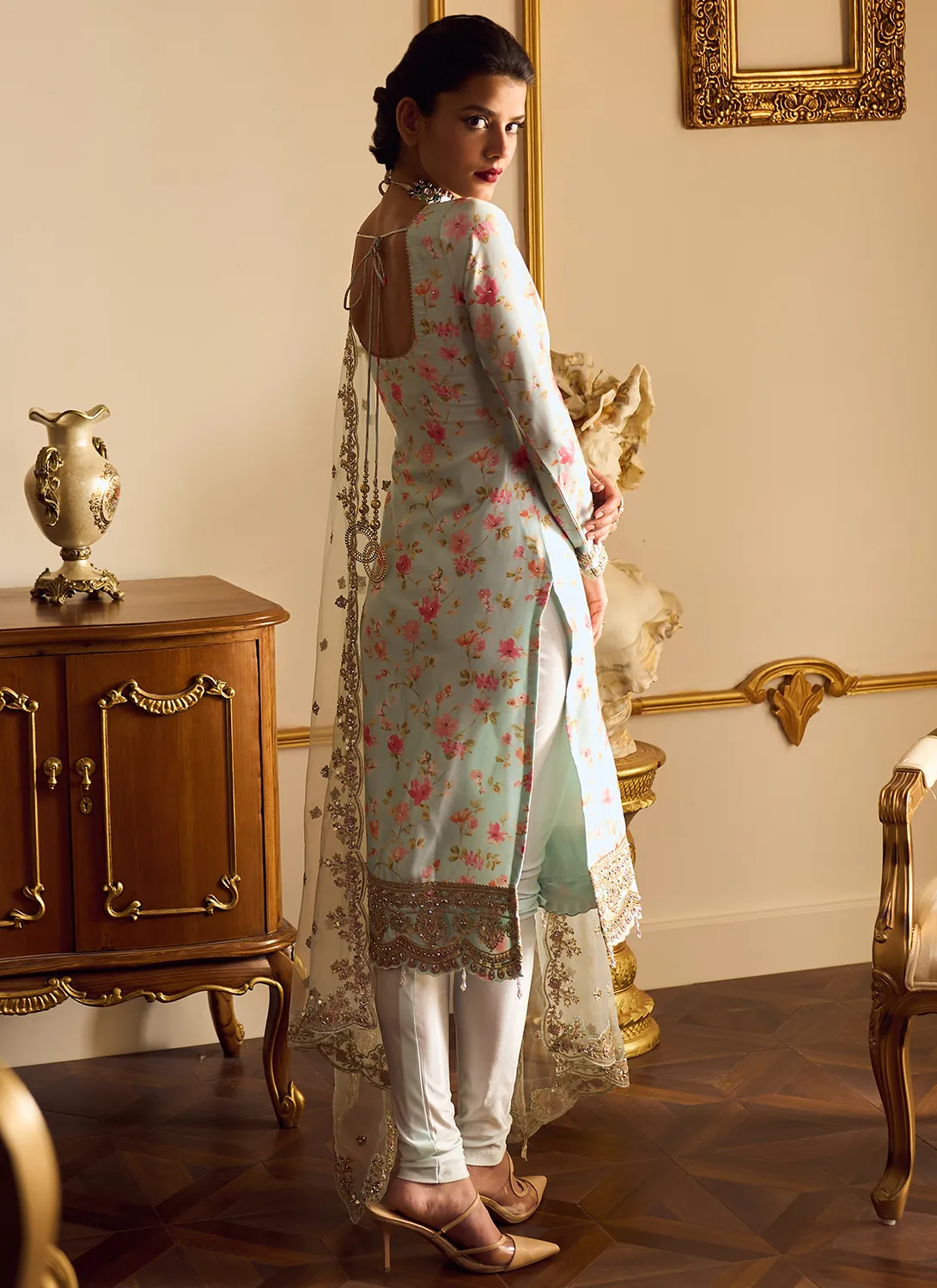 Light Mint Floral Straight Suit