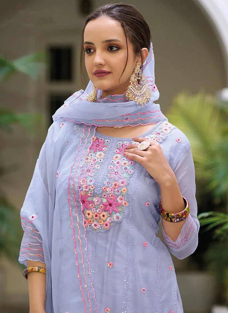Light Purple Multi Floral Embroidery Traditional Salwar Kameez