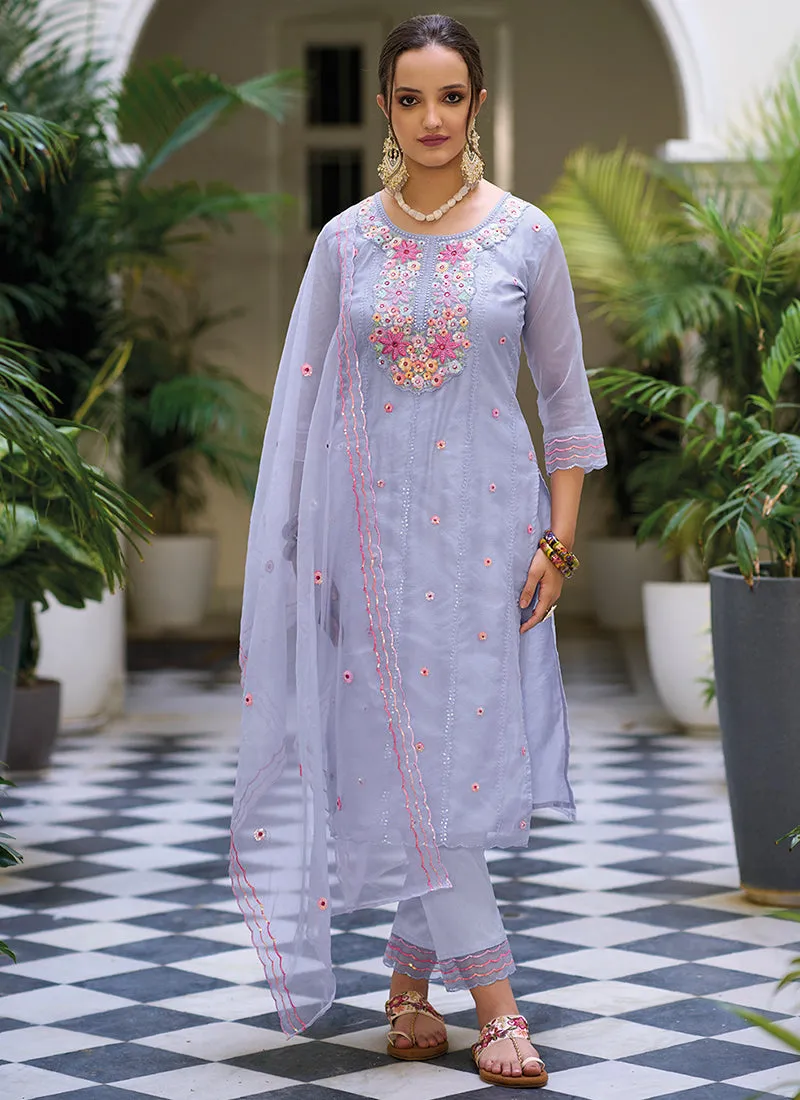 Light Purple Multi Floral Embroidery Traditional Salwar Kameez