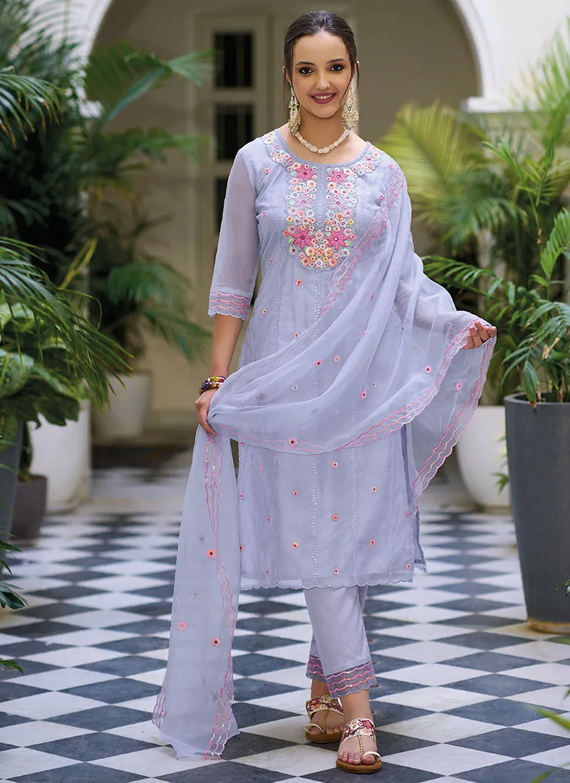 Light Purple Multi Floral Embroidery Traditional Salwar Kameez