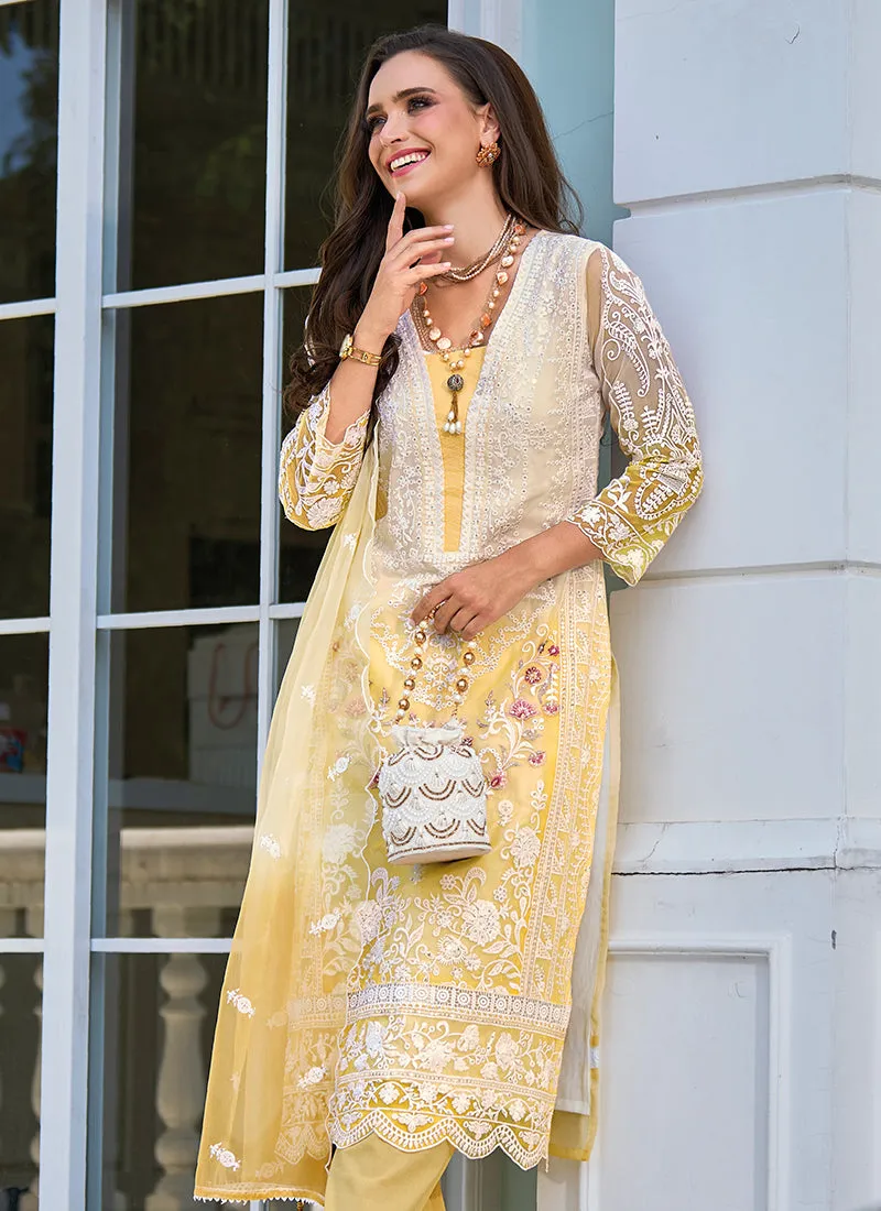 Light Yellow Multi Embroidery Traditional Salwar Suit