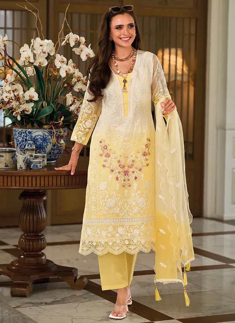 Light Yellow Multi Embroidery Traditional Salwar Suit