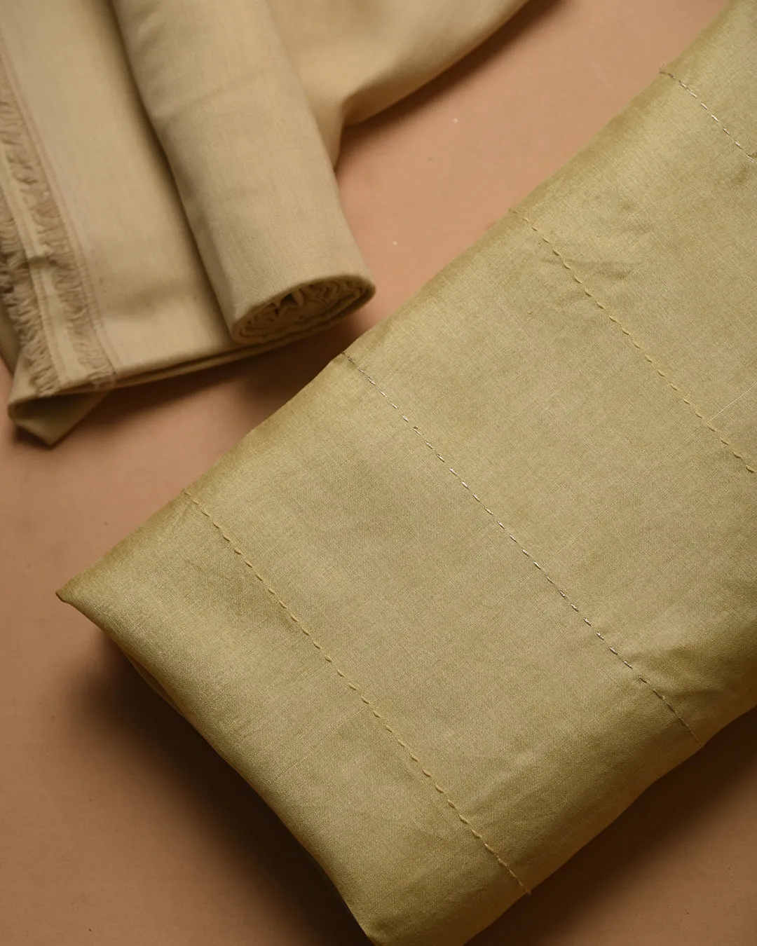 Lime Green Tussar Embroidered Unstitched Suit Fabric Set With Tussar Silk Embroidered Dupatta
