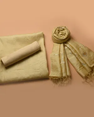 Lime Green Tussar Embroidered Unstitched Suit Fabric Set With Tussar Silk Embroidered Dupatta