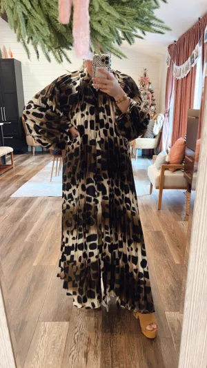 Loudly Leopard Pleated Maxi Dress
