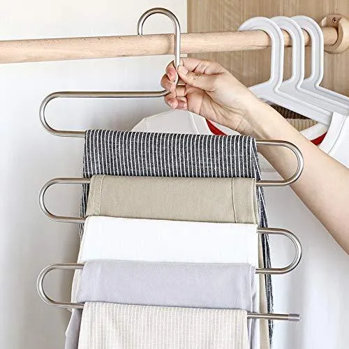 Lucky life 4 Pack Pants Hangers S Shape Stainless Steel Cloth Hangers Space Saving Organizer for Jeans Pants Scarf
