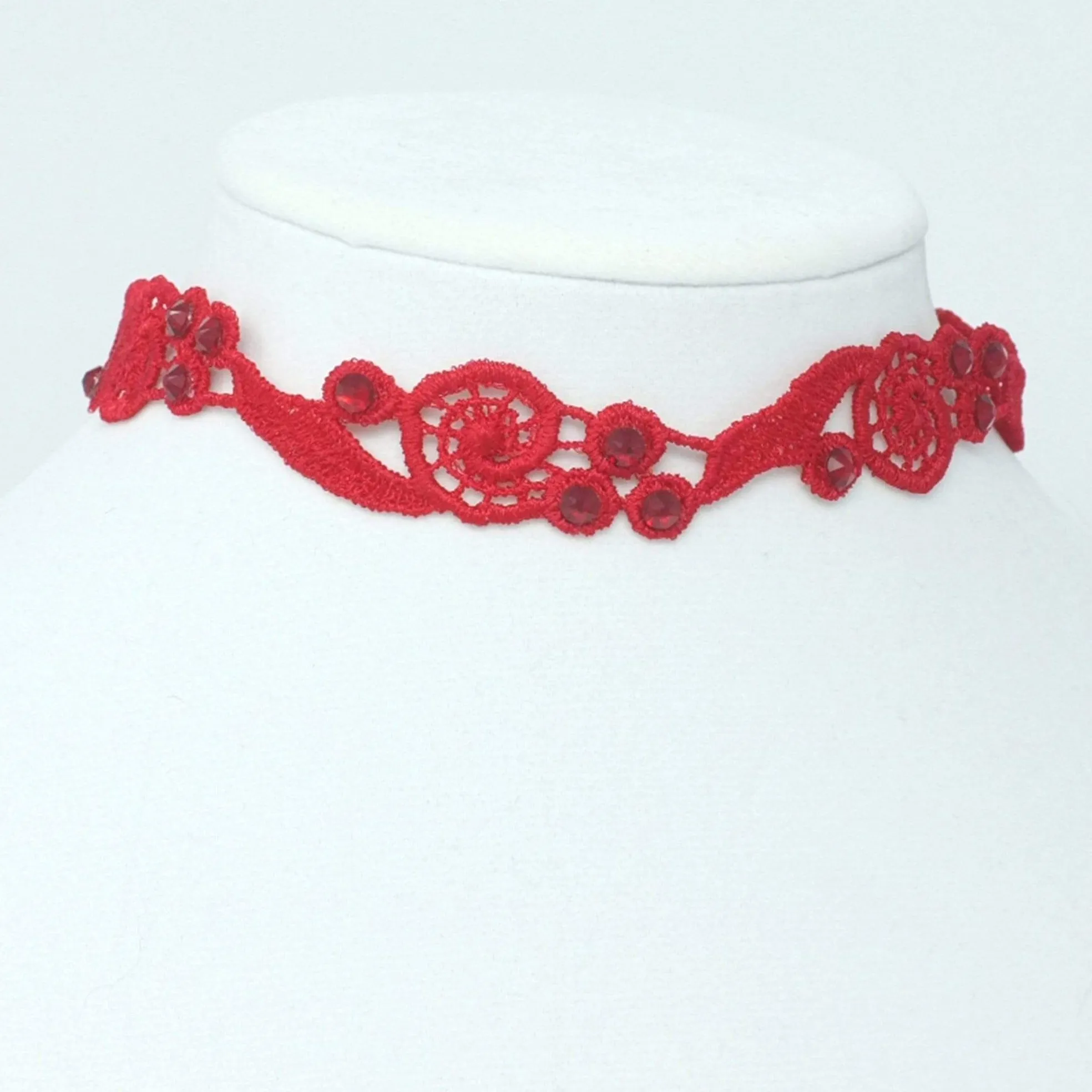 Luna Formal Choker Necklace with Red Rhinestones
