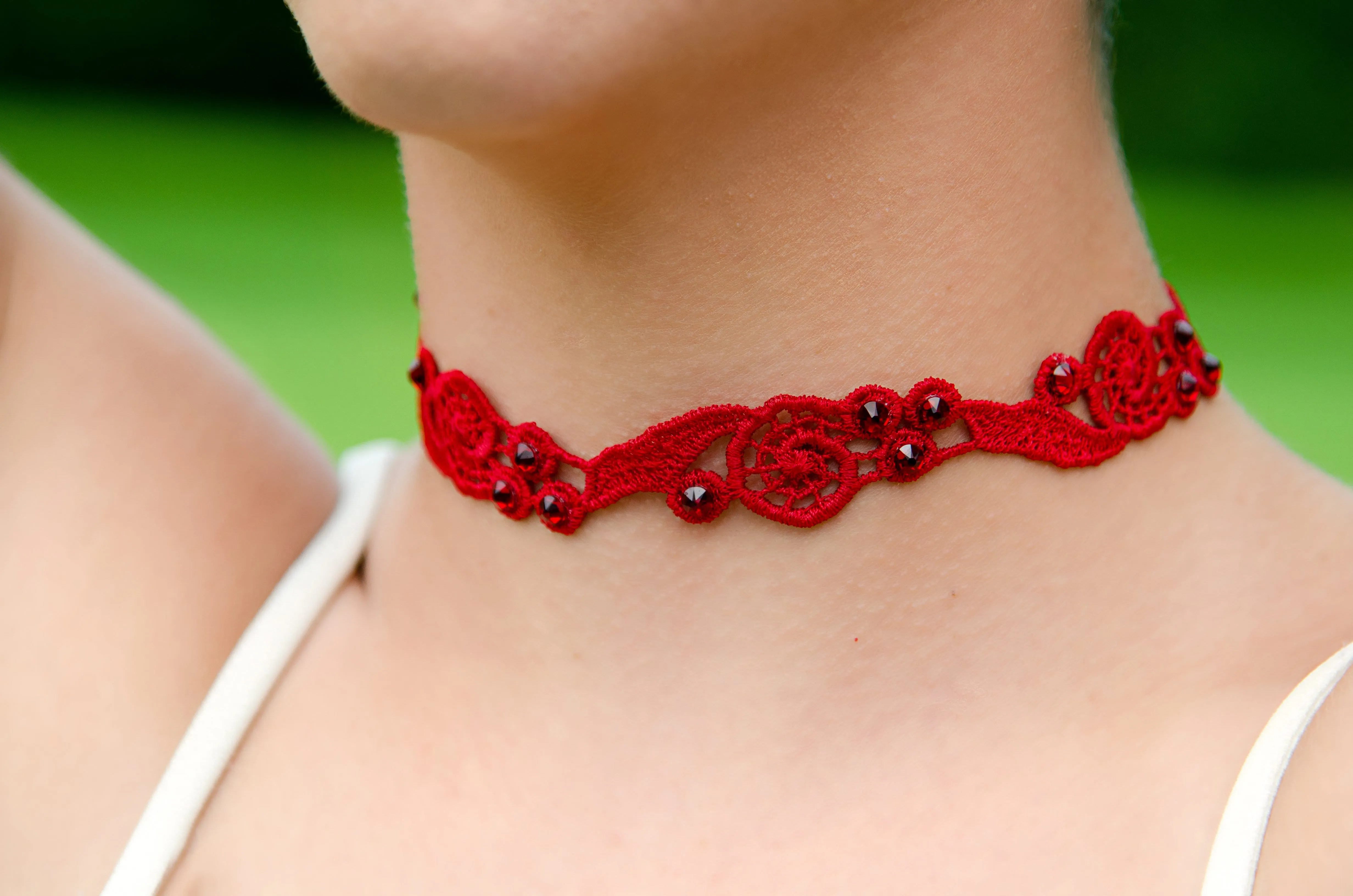 Luna Formal Choker Necklace with Red Rhinestones