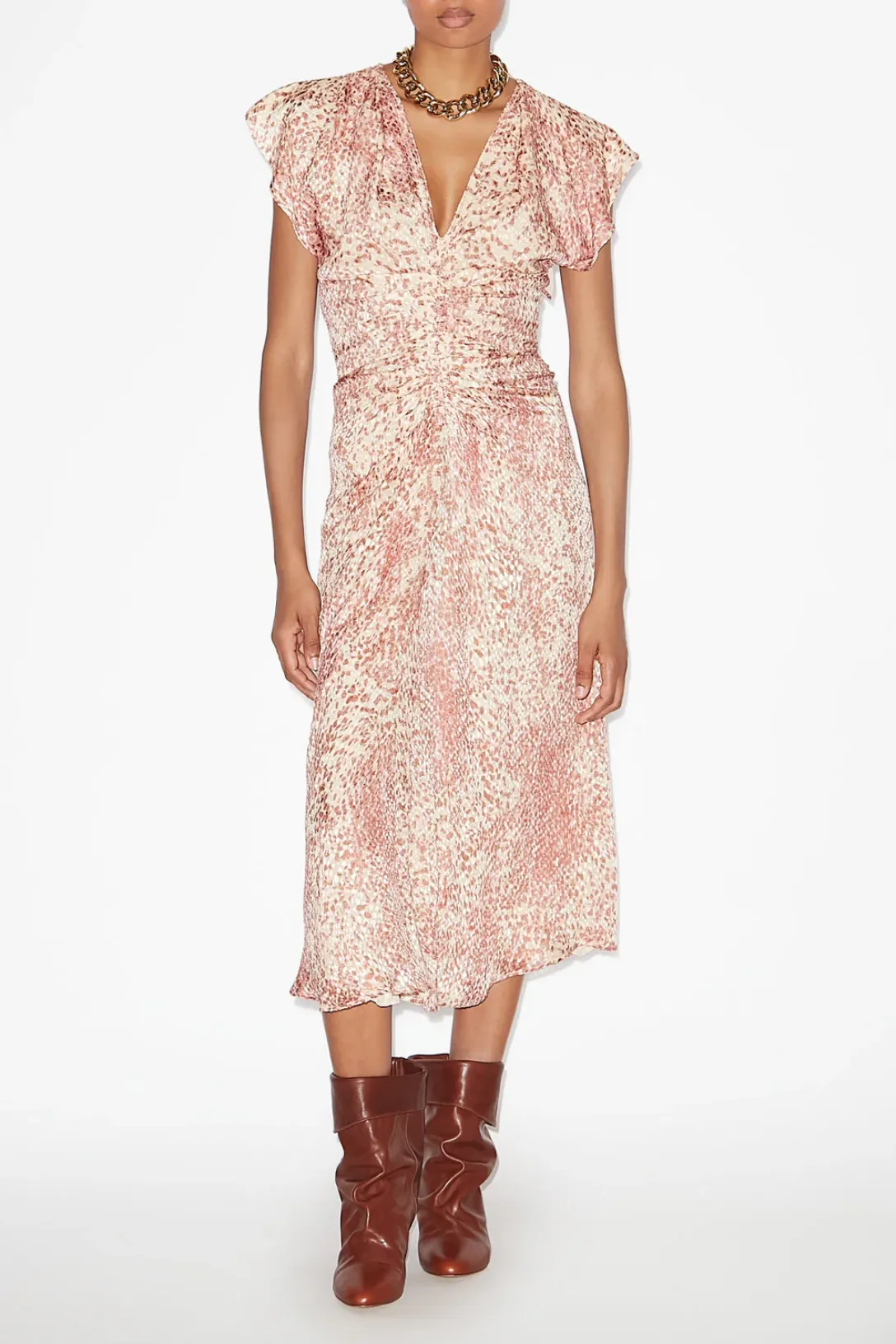 Lyndsay Fringed Dress | Light Red / Ecru