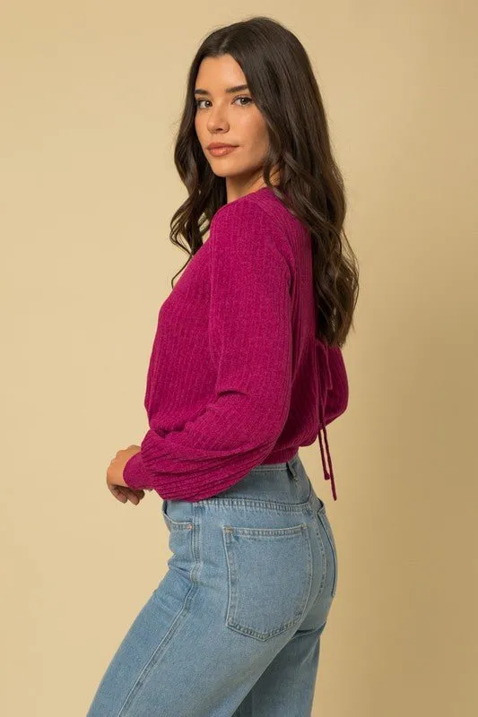Magenta Open Back Knit Top