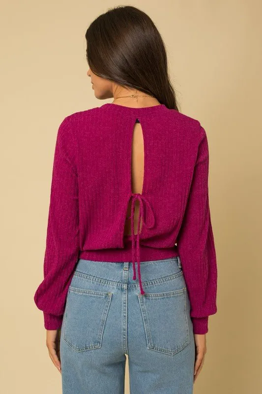 Magenta Open Back Knit Top