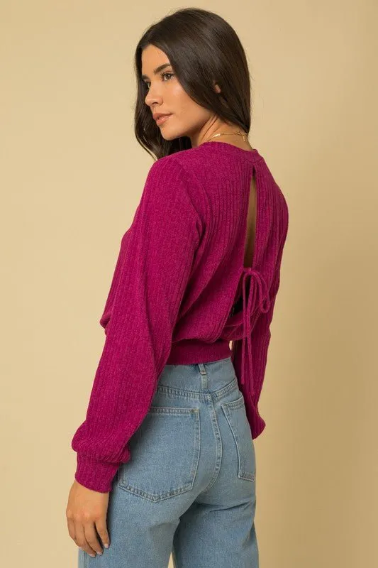 Magenta Open Back Knit Top