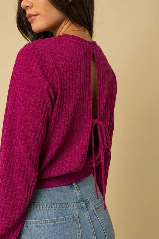 Magenta Open Back Knit Top
