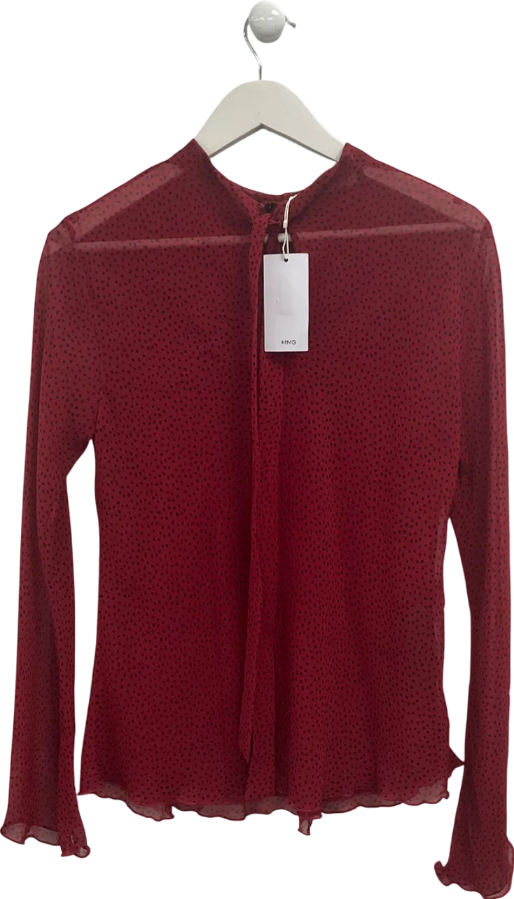 MANGO Red Tie Neck Blouse With Spots UK L