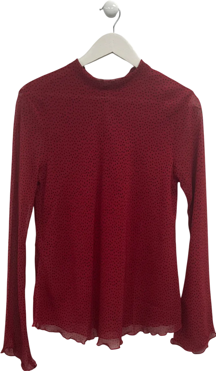 MANGO Red Tie Neck Blouse With Spots UK L