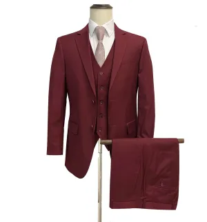 Mazari Modern Fit Vested Suit - Burgundy 1501