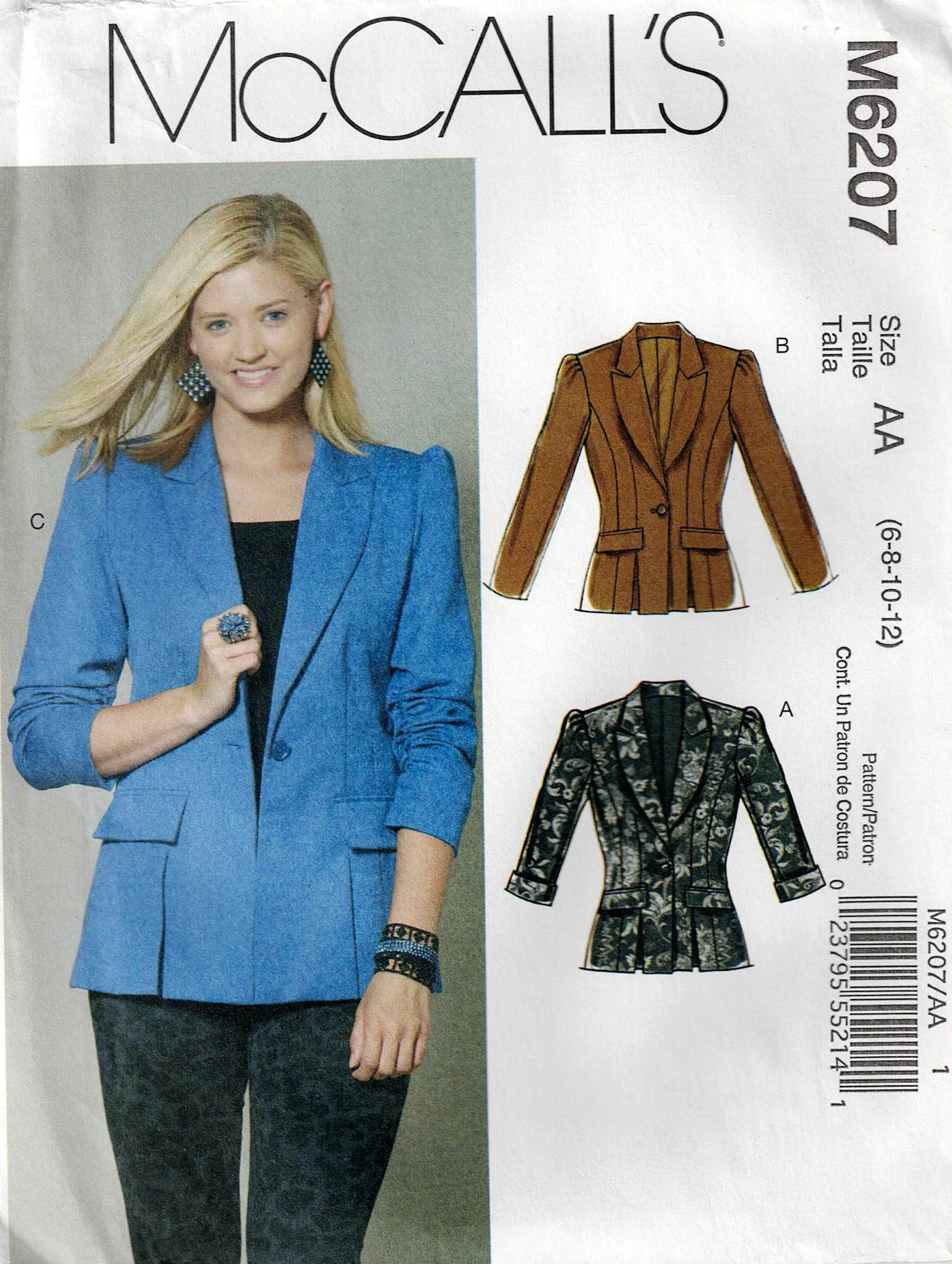McCall's 6207 Womens Lined Jackets Out Of Print Sewing Pattern Sizes 6 - 12 UNCUT Factory Folded