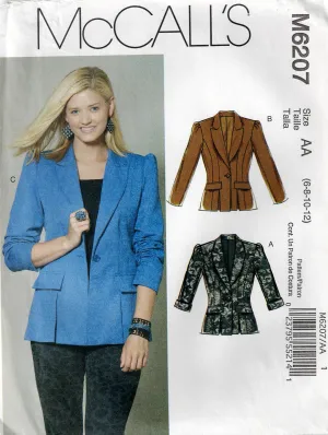 McCall's 6207 Womens Lined Jackets Out Of Print Sewing Pattern Sizes 6 - 12 UNCUT Factory Folded