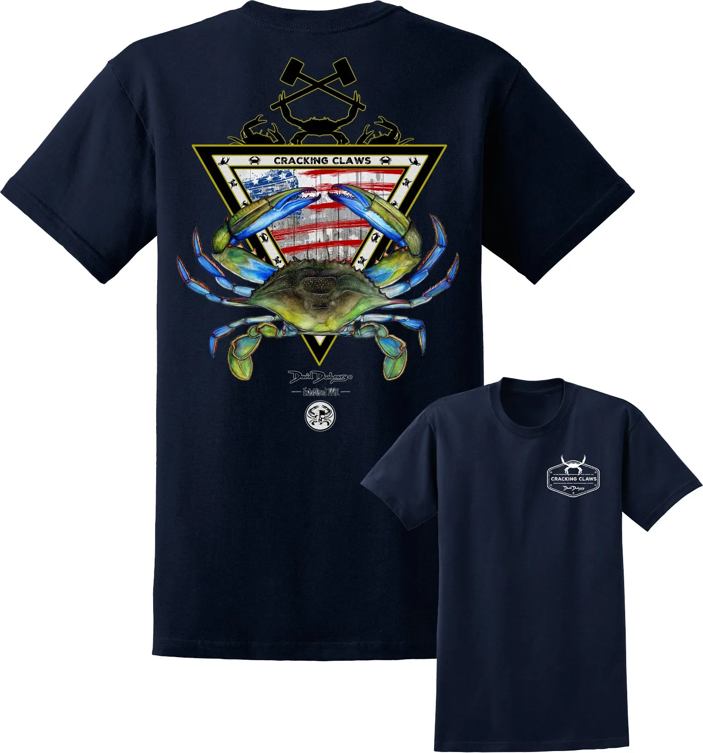 Men's American Blue Crab Short Sleeve Navy Cotton T-Shirt