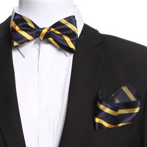Men's Navy Blue & Yellow Self Bow Tie
