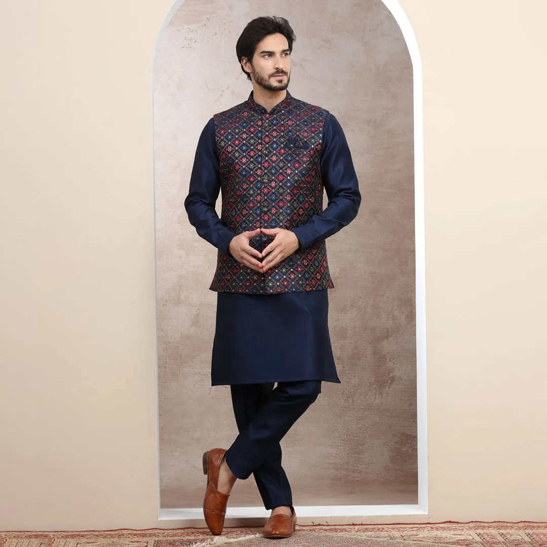 Midnight Slate Blue Bandi Kurta Set