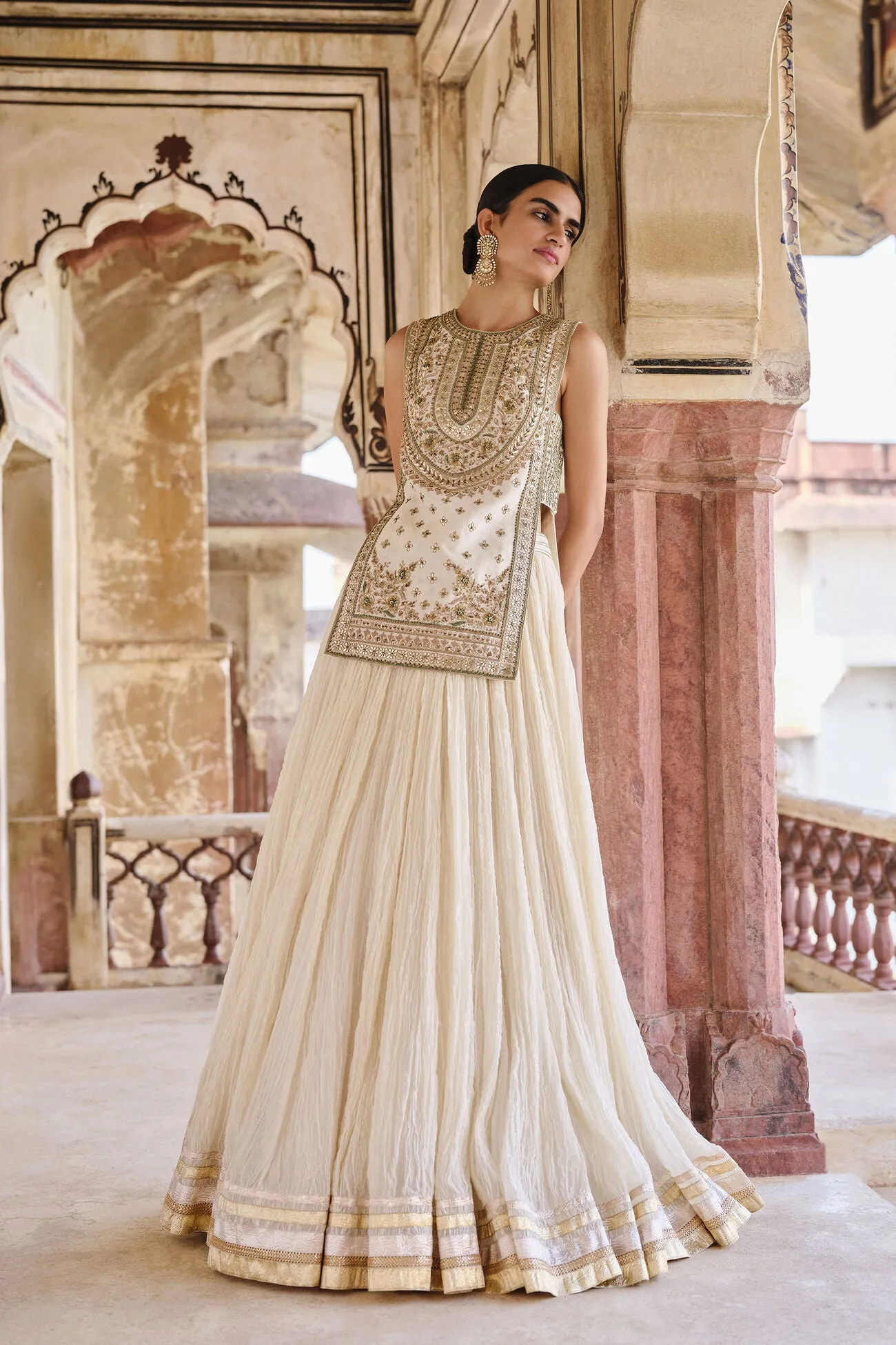 Mirai Gota Patti Mul Lehenga Set - Natural