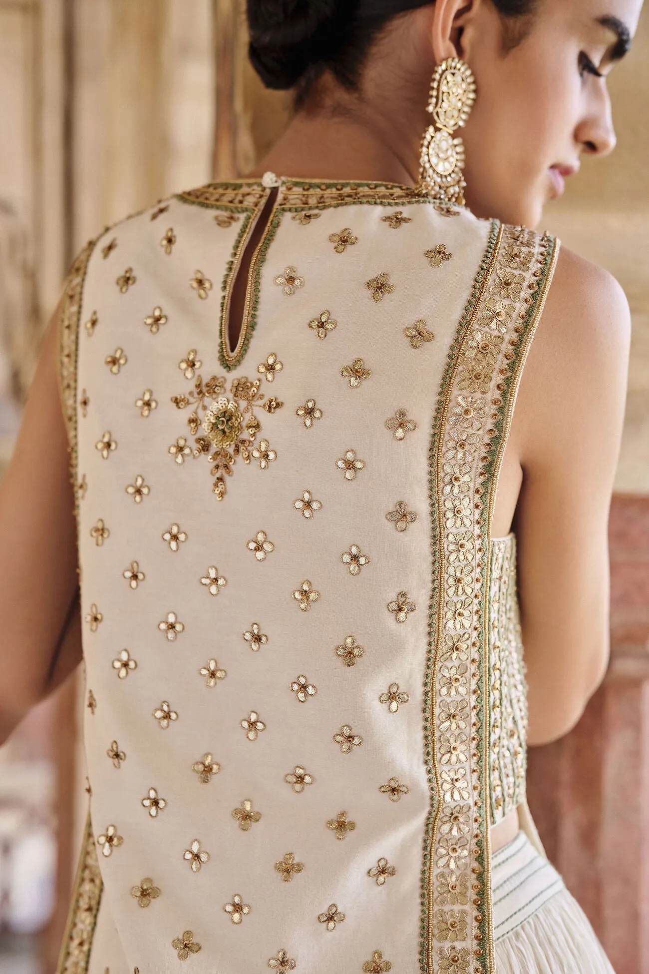 Mirai Gota Patti Mul Lehenga Set - Natural