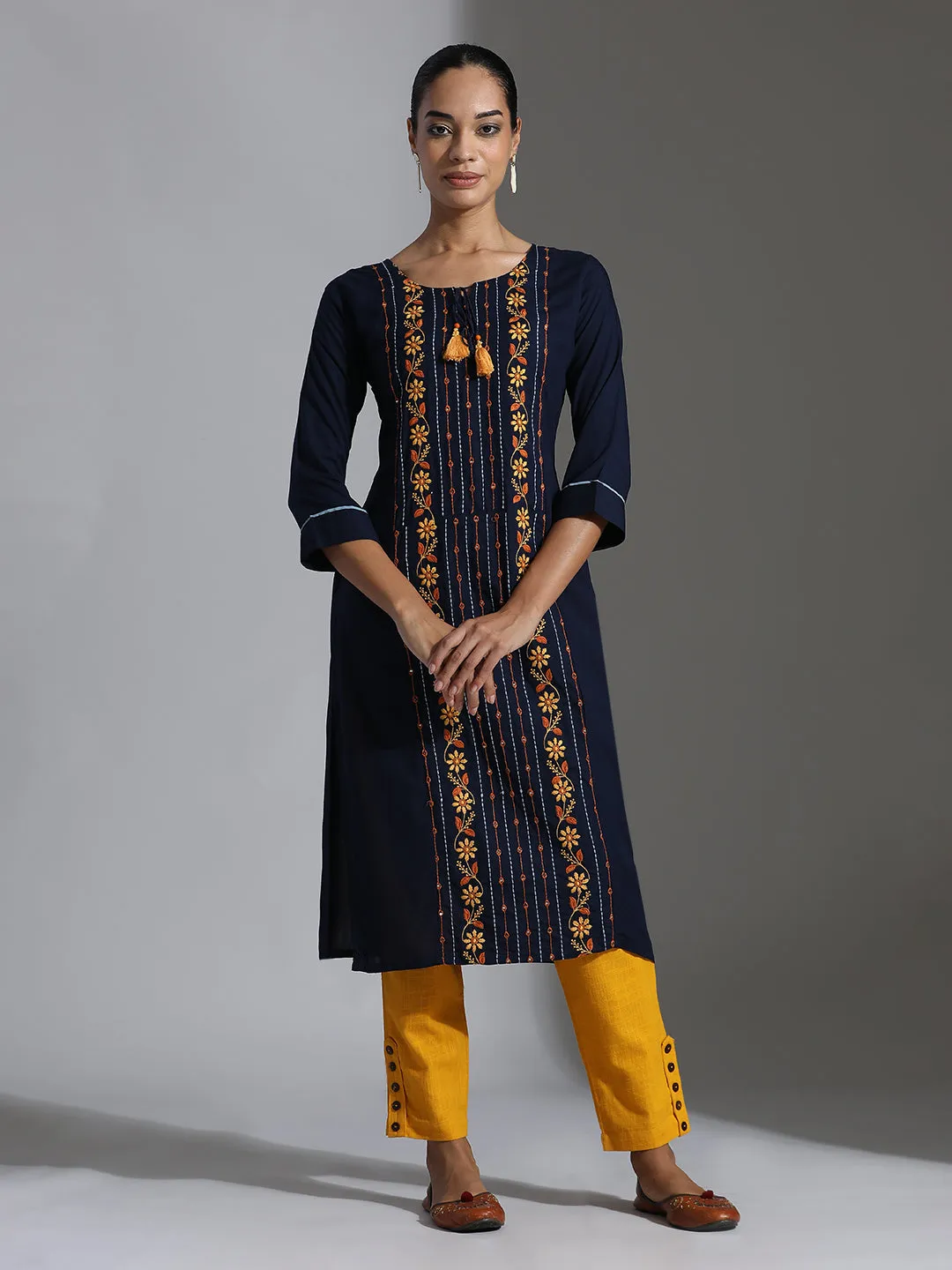 Mirror Work Embroidered Straight Kurta