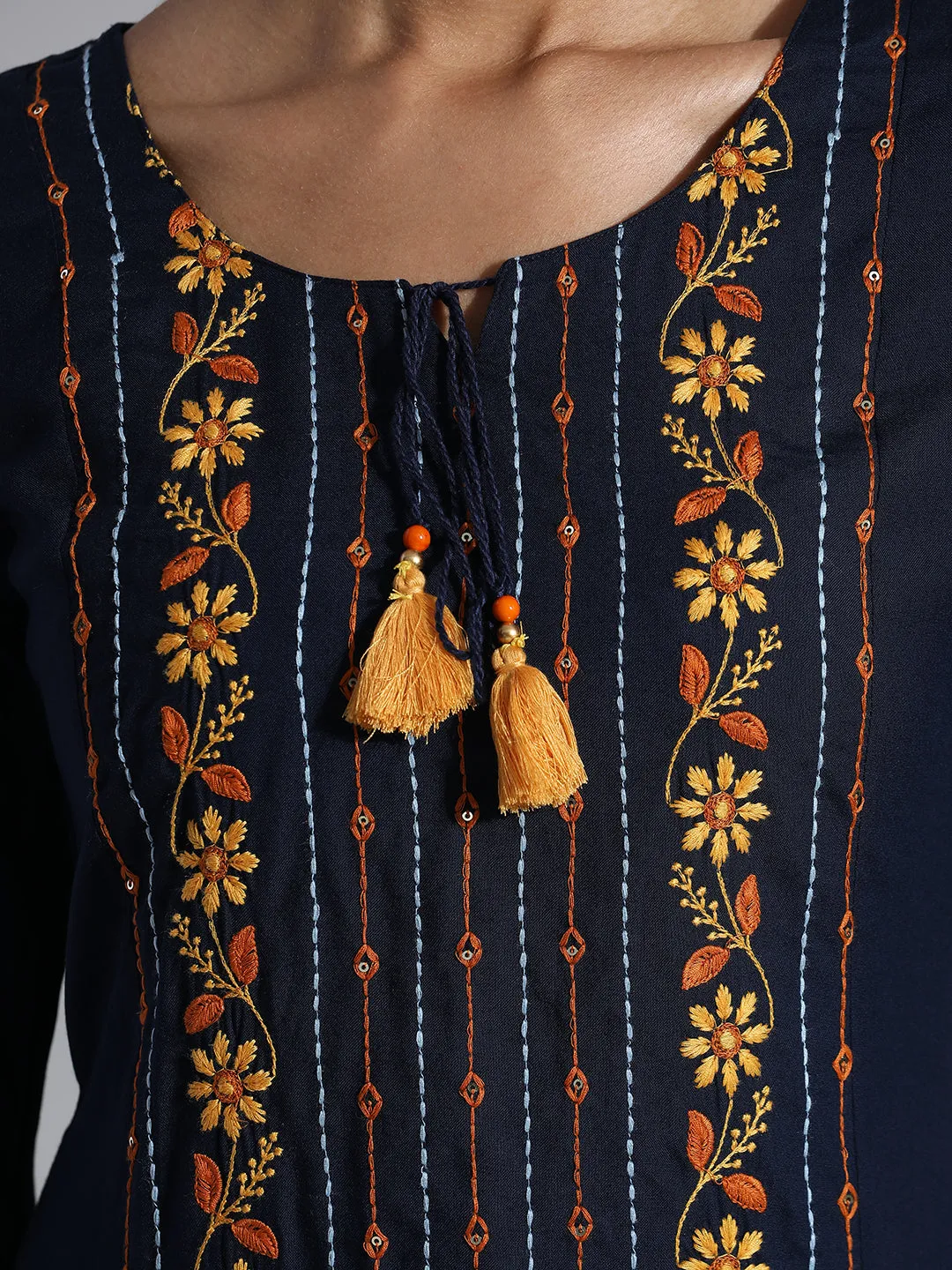 Mirror Work Embroidered Straight Kurta