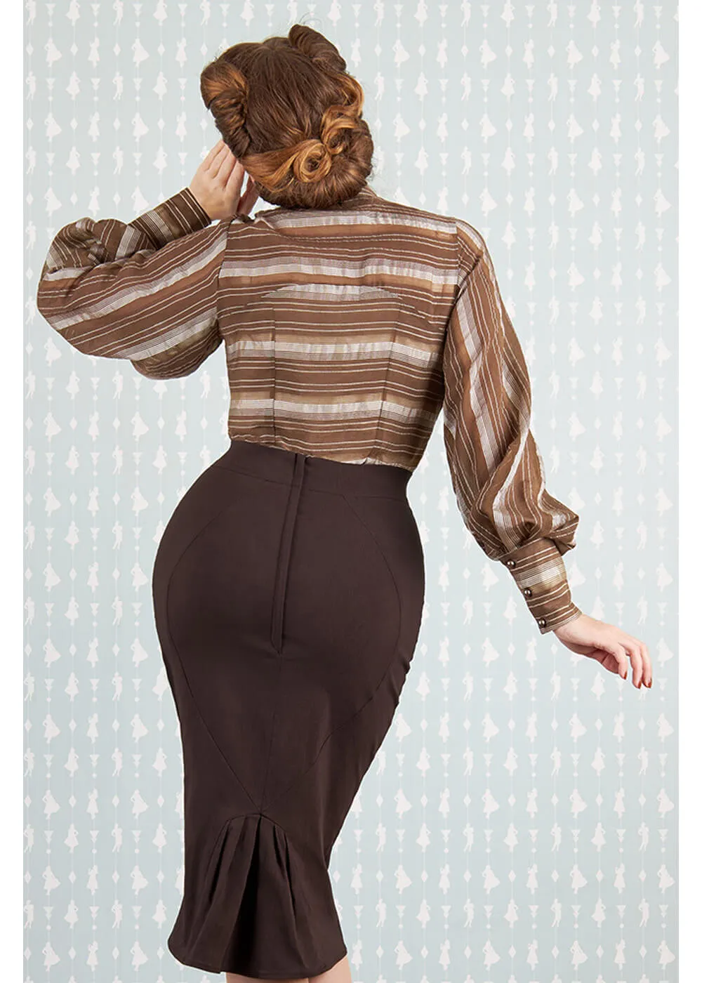Miss Candyfloss Fulande Mocha Stripe 40's Blouse Dark Brown