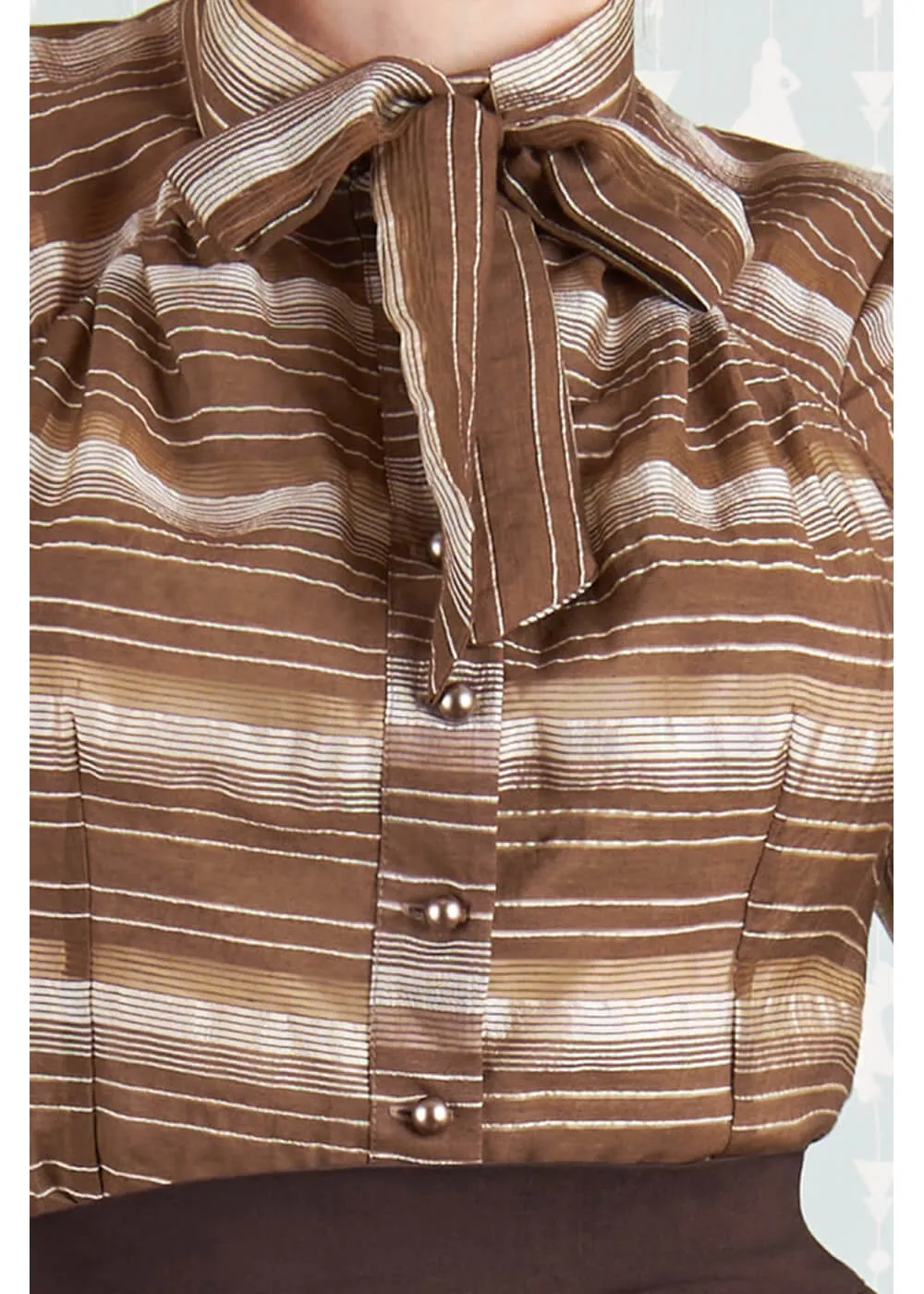 Miss Candyfloss Fulande Mocha Stripe 40's Blouse Dark Brown