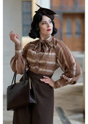 Miss Candyfloss Fulande Mocha Stripe 40's Blouse Dark Brown