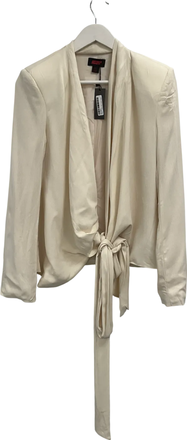 Misspap Cream Crinkle Linen Look Wrap Blazer UK 6