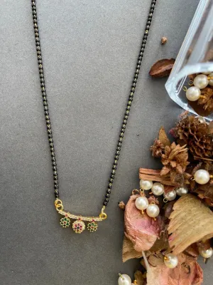 Modern Short American Diamond Mangalsutra Multi Color Mini Flower Designs Simple Black Beads Chain